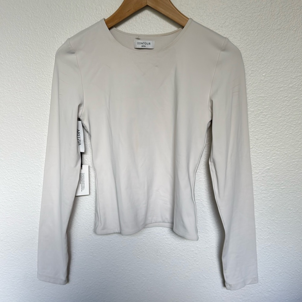 Aritzia Womens Medium Contour Crew Neck Matte Pearl Top